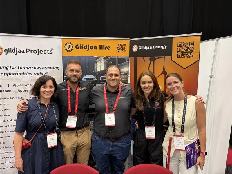 Supply Nation Expo 2026: L-R: Caroline Snelling, CPP Strategic Initiatives Manager, John Kirby, Giidjaa Industries Co-founder Managing Director,
Nathan Green, Giidjaa Industries Co-founder Director, Kate Russel, CEO, Supply Nation and Ellen Tyminski, CPP Procurement Coordinator.